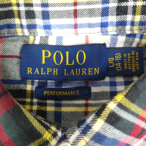 Polo Ralph Lauren Dress Shirt Youth 12-14 Large Long Sleeve Button Up Red Plaid - Picture 4 of 12